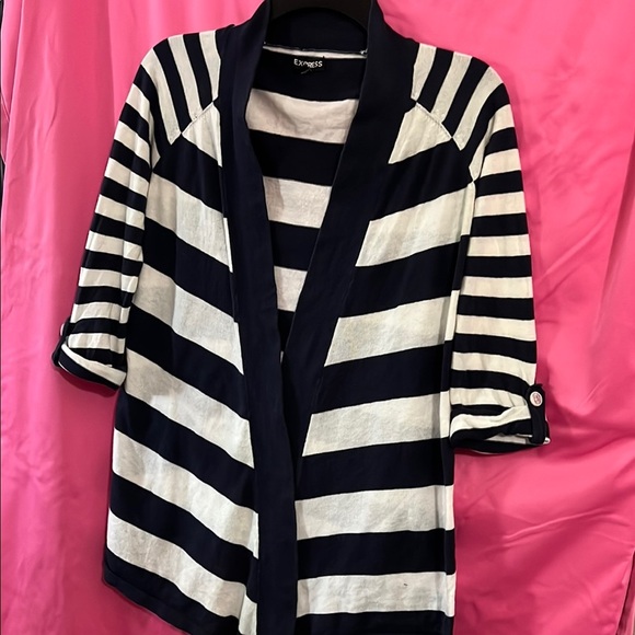 Express Blue and White Knit Cardigan Sweater - Picture 1 of 4